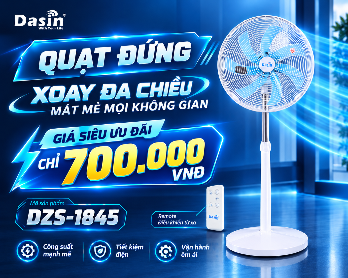 Chương trình thanh lý – Giảm giá sốc Quạt Đứng Dasin DZS-1845