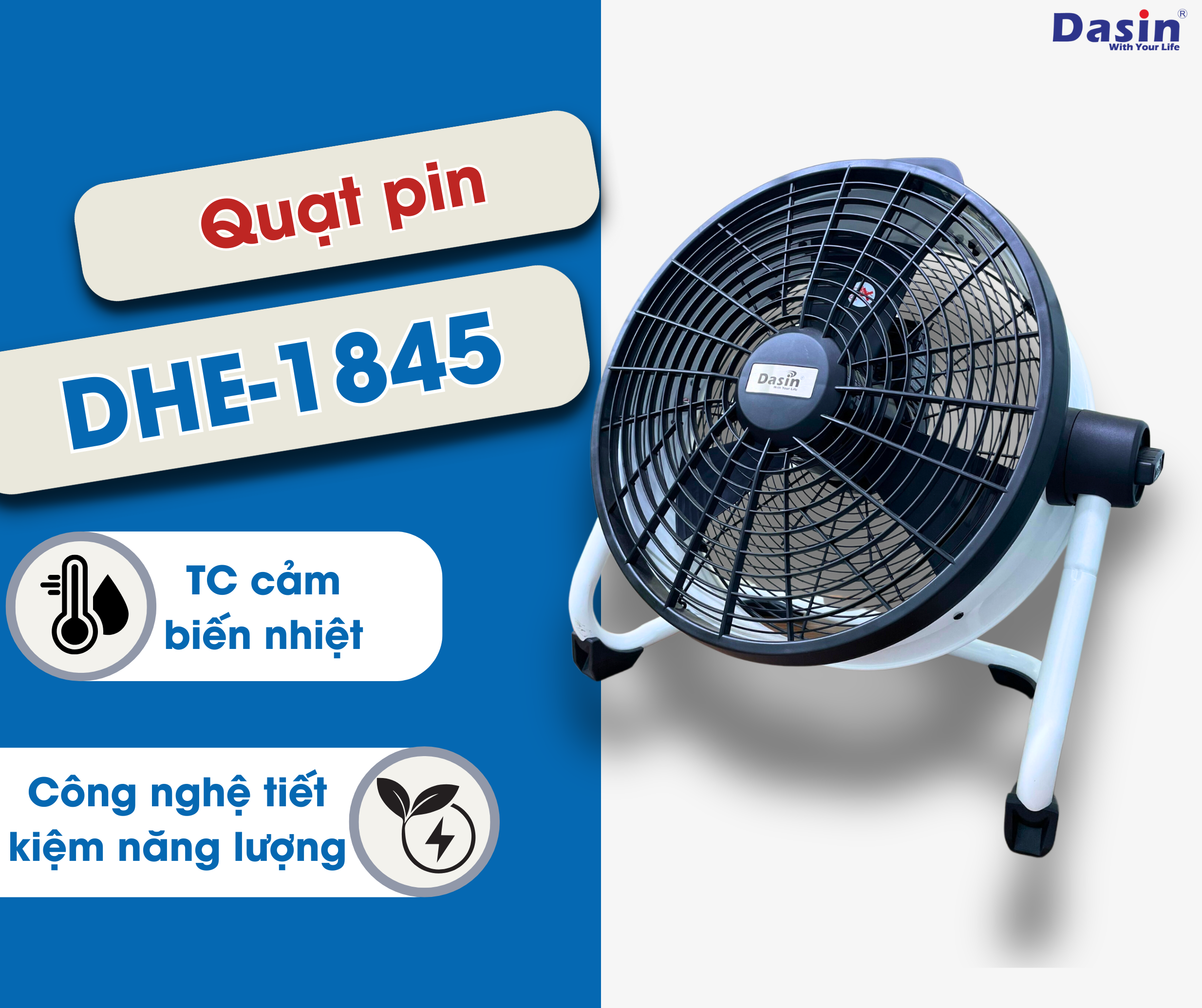 Quạt Pin DHE-1845 – Bền, Nhẹ, Tiết Kiệm Không Gian